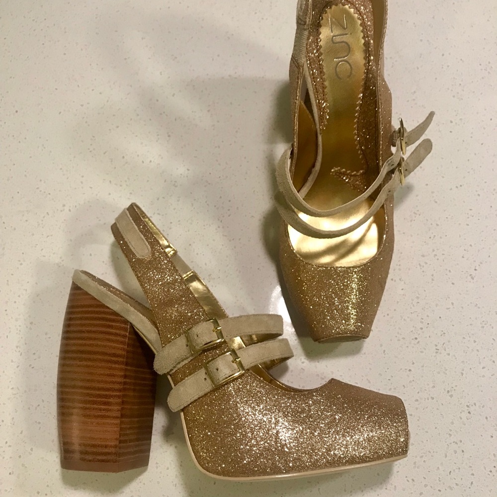 Yovanka by zinc GOLD glitter wooden heels